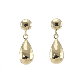 Boucles d oreilles or jaune 375 forme goutte facettée Système d attache : poussette belge Longueur : 20mm Largeur : 7mm