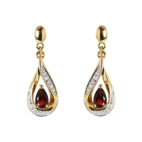 Boucles d oreilles Pendantes Or Jaune 375 Grenat poire 5x3mm Diamants Grenat taille poire mesurant 5x3mm pesant 0.2 carat ...