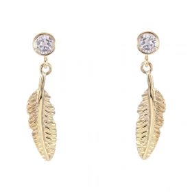 Boucles d oreilles pendantes Or Jaune 375 composée d un oxyde zirconium serti clos 4mm diamètre auquel est suspendu une pl...
