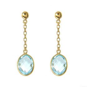 Boucles d oreilles Pendantes Or Jaune 375 Topaze bleue traitée dome 8x6mm Boucles d oreilles or jaune 375 (or 9 carats) To...