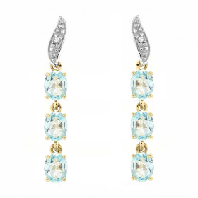 Boucles d oreilles Or jaune 375 serties 6 topazes bleues traitées ovales 4x3mm 2 diamants Longueur : 25mm Poids Diamant : ...