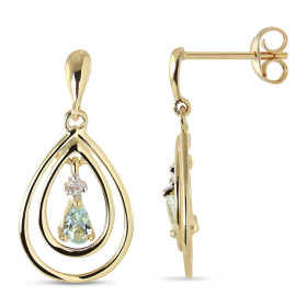 Boucles d oreilles Pendantes Or jaune 375 Topaze bleue traitée Diamant Boucles d oreilles Or jaune 375 (9 carats) Motif fo...