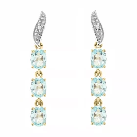 Boucles d oreilles Or jaune 375 serties 6 topazes bleues traitées ovales 4x3mm 2 diamants Longueur : 25mm Poids Diamant : ...