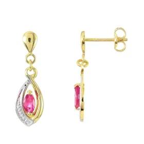 Boucles d oreilles pendantes Or Jaune 750 2 tons Rubis Navette 5x2,5mm Dimensions d une boucle vue face : 20x6 mm Système ...