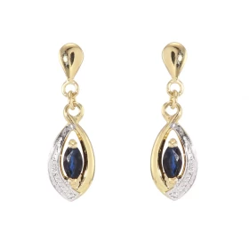 Boucles d oreilles pendantes Or Jaune 750 2 tons Saphir Navette 5x2,5mm Dimensions d une boucle vue face : 20x6 mm Système...