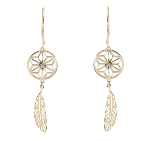 Boucles d oreilles pendantes Or Jaune 750/1000 forme d attrape rêve serti d un petit diamant Dimensions boucle : 10x40mm S...