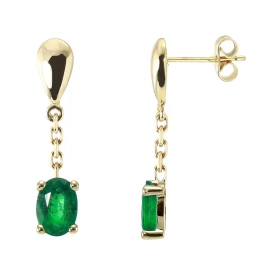  Boucles d oreilles pendantes Or Jaune 750 émeraudes Emeraudes ovales 7x5mm qualité AAA Serti à griffes Longueur : 26mm Sy...