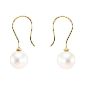  Boucles d oreilles pendantes Or Jaune 750 Perles Akoya Longueur : 23mm Perles rondes 7.5. à 8mm diamètre Perles Grade AAA...