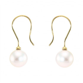  Boucles d oreilles pendantes Or Jaune 750 Perles culture Akoya Longueur : 23mm Perles culture rondes 7.5mm diamètre Perle...
