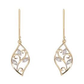 Boucles d oreilles pendantes Or Jaune 750/1000 forme feuille serties 3 petits diamants Dimension boucle : 8x28mm Système d...