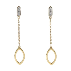 Boucles d oreilles pendantes Or Jaune 750/1000 composées d une navette 6x10mm, d une chaînette 15mm d une barre sertie 3 d...