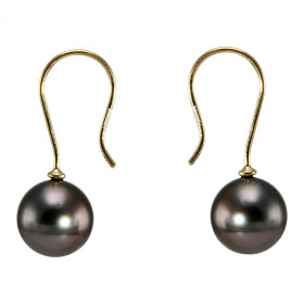  Boucles d oreilles pendantes Or jaune 750 perles culture Tahiti Diamètre des perles culture : 9.5mm Qualité des perles cu...