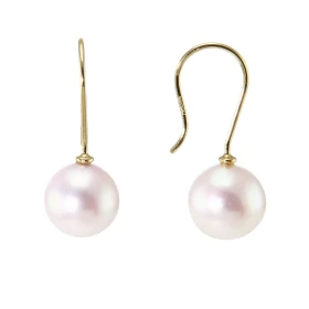  Boucles d oreilles pendantes Or Jaune 750 Perles Akoya 8.5mm Longueur : 23mm Perles rondes 8.5mm diamètre Perles Grade AA...