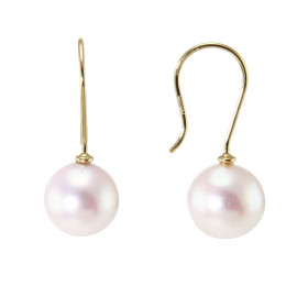  Boucles d oreilles pendantes Or Jaune 750 Perles culture Akoya 8.5mm Longueur : 23mm Perles culture rondes 8.5mm diamètre...