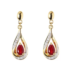 Boucles d oreilles Pendantes Or Jaune 750 Rubis poire 5x3mm Diamants Rubis taille poire mesurant 5x3mm pesant 0.25 carat p...