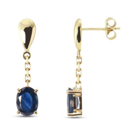  Boucles d oreilles pendantes Or Jaune 750 serties deux saphirs Pierres ovales 8 x 6 mm Serti à griffes Longueur : 27mm 