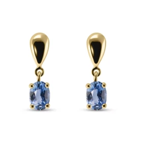  Boucles d oreilles pendantes Or Jaune 750 serties deux saphirs Ceylan ovales 7x5m (2 x 1 carat) Serti à griffes Système f...