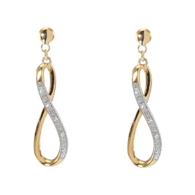 Boucles d oreilles pendantes Or Jaune 750/1000 composées d un signe infini serti 5 petits diamants Dimensions boucle : 6x2...