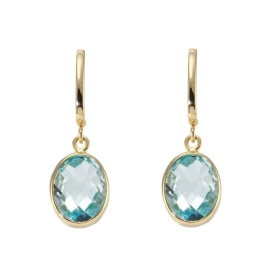 Boucles d oreilles Pendantes Or Jaune 750 Topaze bleue traitée Ovale 9x7mm Chaque boucle est sertie d une pierre ovale 9x7...