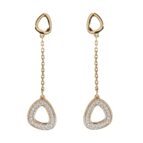 Boucles d oreilles pendantes Or Jaune 750/1000 composées d un triangle arrondi serti 3 petits diamants une chaînette 15mm ...