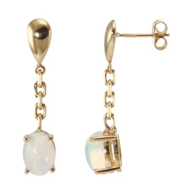  Boucles d oreilles pendantes Or Jaune serties deux opales ovales 8 x 6 mm (2 x 0,8 carat) Longueur : 33mm 