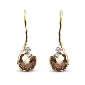 Boucles d oreilles Or Jaune 750 Quartz Fumé Diamant Ces boucles sont serties quartz fumés ronds 6mm diamètre Un petit diam...