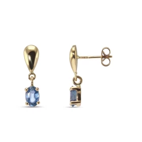 Boucles d oreilles pendantes Or Jaune serties deux saphirs ovales 6x4mm (2 x 0.58 carat) Longueur : 19mm