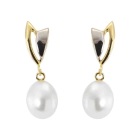 Boucles d oreilles 2 Ors Perle culture Longueur : 23mm Dimensions des perles : 10x7mm 