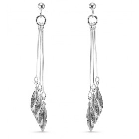 Boucles d oreilles argent trois pendants maille serpent trois plumes sculptées Longueurs pendants (Plumes comprises) : 5,2...