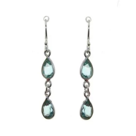 Boucles d oreilles Argent 925 Topaze Bleue Traitée serties pierres forme poire Longueur : 4,5cm Dimensions des pierres : 1...
