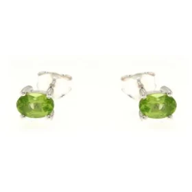 Boucles d oreilles Argent 925 Péridot serties pierres ovales 6x4mm 