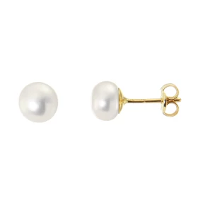 Boucles d oreilles perles culture blanches Chaque perle mesure 6.5mm diamètre, elles sont fixées sur une tige Or Jaune Les...