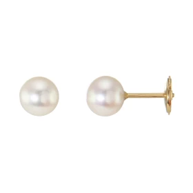  Boucles d oreilles Or Jaune Perles blanches d eau douce Diamètre des perles : 7mm Système sécurité ALPA 