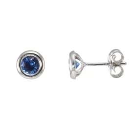  Boucles d oreilles Or Blanc 750 serties 2 Saphirs Ceylan AAA 4,5mm diamètre (2x0,35 carat) Motif pneu 6mm diamètre 