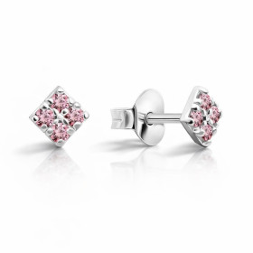 Boucles d oreilles puces argent 925 forme carrée serties 4 oxydes zirconium roses Dimension : 4x4mm Système d attache : po...