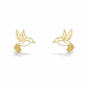Boucles d oreilles puces argent 925 doré forme colibri 12x12mm Système d attache : poussette belge