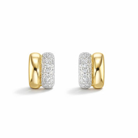 Boucles d oreilles puces argent 925 doré composées d une partie lisse une partie sertie d oxydes zirconium Largeur : 7mm L...