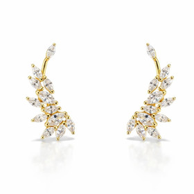 Boucles d oreilles puces argent 925 doré forme feuille sertie d oxydes zirconium navette Largeur : 7mm Longueur : 17mm Sys...