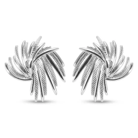 Boucles d oreilles puces argent rhodié forme abstraite un effet plumes lisses texturées Largeur : 22mm Longueur : 23mm Sys...