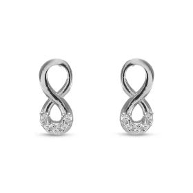 Boucles d oreilles puces argent rhodié forme signe infini serti 4 oxydes zirconium Largeur : 4mm Longueur : 10mm Système d...
