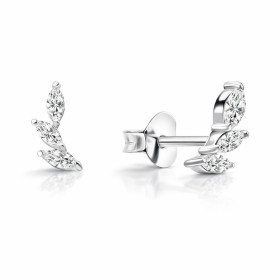 Boucles d oreilles puces argent 925 composées 3 oxydes zirconium forme navette Dimension : 3x8mm Système d attache : pouss...