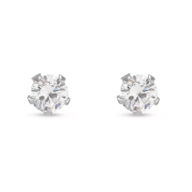 Boucles d oreilles puces argent rhodié composées d un oxyde zirconium 5mm serti 5 griffes Largeur : 5mm Longueur : 5mm Sys...
