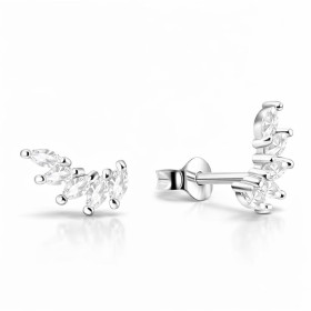Boucles d oreilles puces argent 925 composées 5 oxydes zirconium forme navette Dimension : 4,7x8,8mm Système d attache : p...