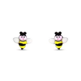 Boucles d oreilles puces argent pour enfant forme d abeille émail Dimension : 8x7mm Système d attache : poussette belge