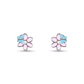 Boucles d oreilles puces argent pour enfant forme fleur un papillon recouvert d émail Dimension : 8x8mm Système d attache ...