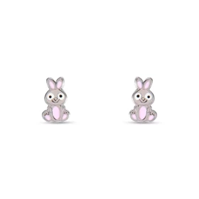 Boucles d oreilles puces argent pour enfant forme lapin émail Dimension : 5x8mm Système d attache : poussette belge