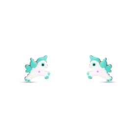 Boucles d oreilles puces argent pour enfant forme licorne émail Dimension : 7x8mm Système d attache : poussette belge