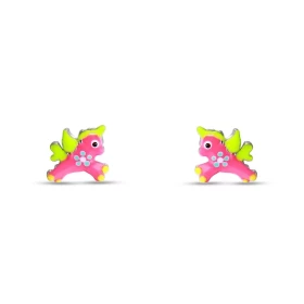Boucles d oreilles puces argent pour enfant forme licorne émail Dimension : 7x8mm Système d attache : poussette belge