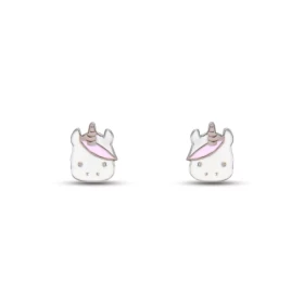 Boucles d oreilles puces argent pour enfant forme tête licorne émail Dimension : 6x8mm Système d attache : poussette belge