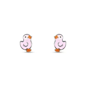 Boucles d oreilles puces argent pour enfant forme poussin émail Dimension : 6x8mm Système d attache : poussette belge